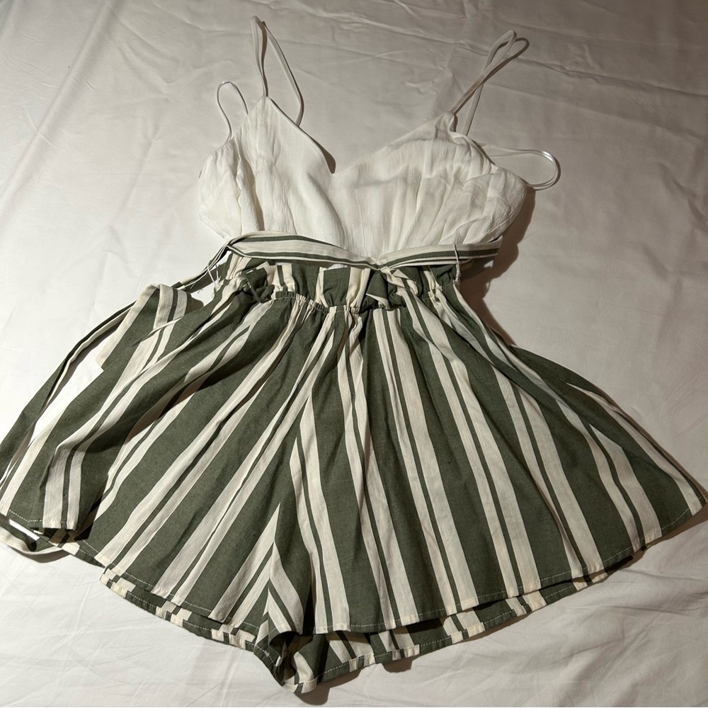Altar'd State Olive Green and White Romper Size M